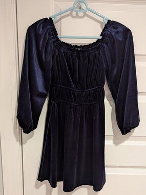 Aqua dark blue velvet long sleeved dress - girls size M